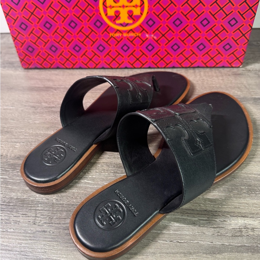 Tory Burch Jaime Full Calf Leather Black Sandals size 5.5 IMMACULATE - Picture 3 of 7